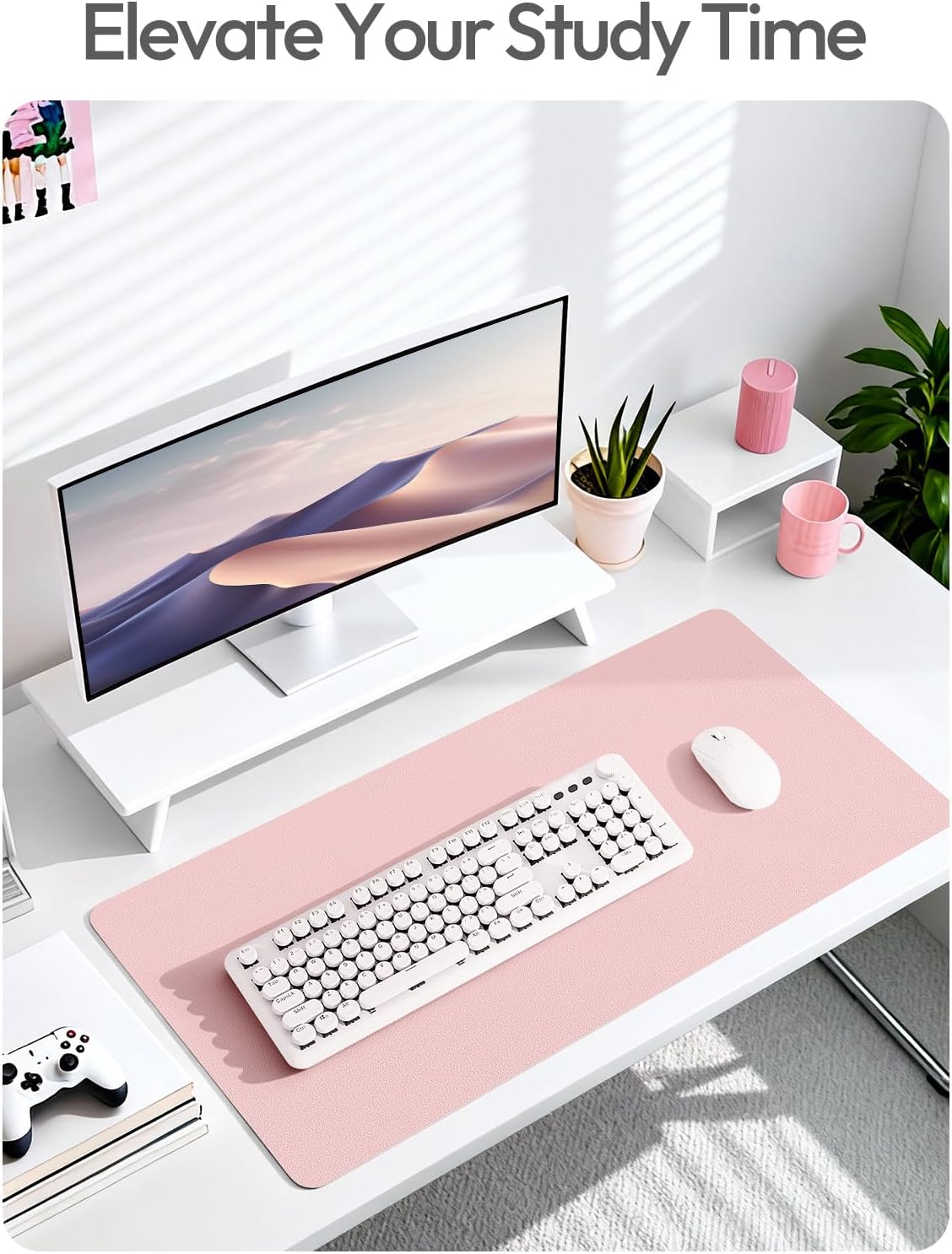 Thumbnail 6 de YSAGi 63" x 17.2" PU Leather Desk Mat, Light Pink, Waterproof