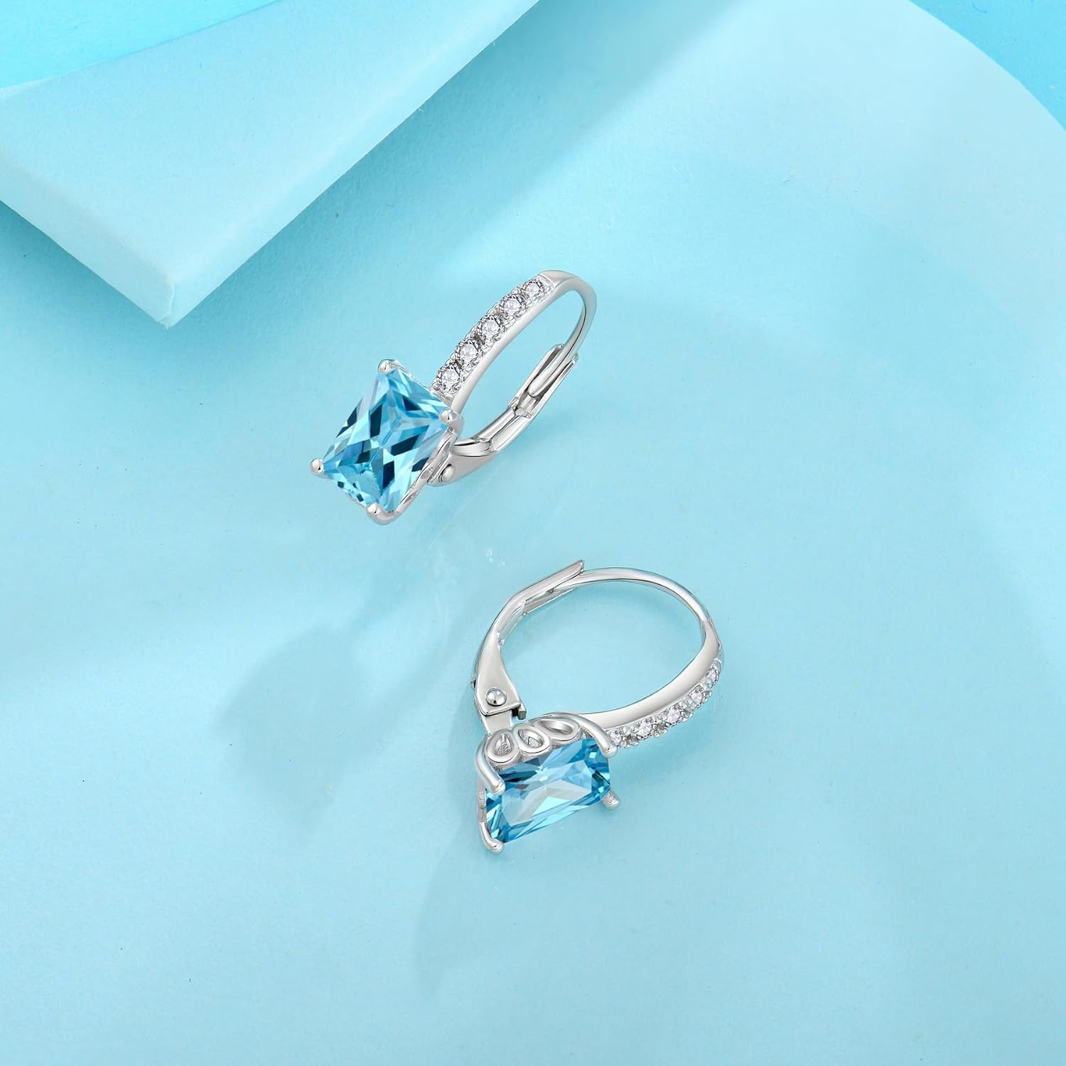 Thumbnail 4 de FJ Prinzessschliff Hängend Ohrringe für Damen aus 925 Sterling Silber – Quadrat-Solitaire mit Geburtsstein & Zirkonia