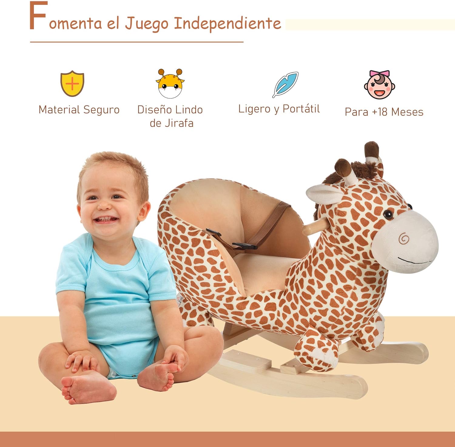 Thumbnail 2 de HOMCOM Caballito balancín jirafa 32 canciones 60x33x50 cm