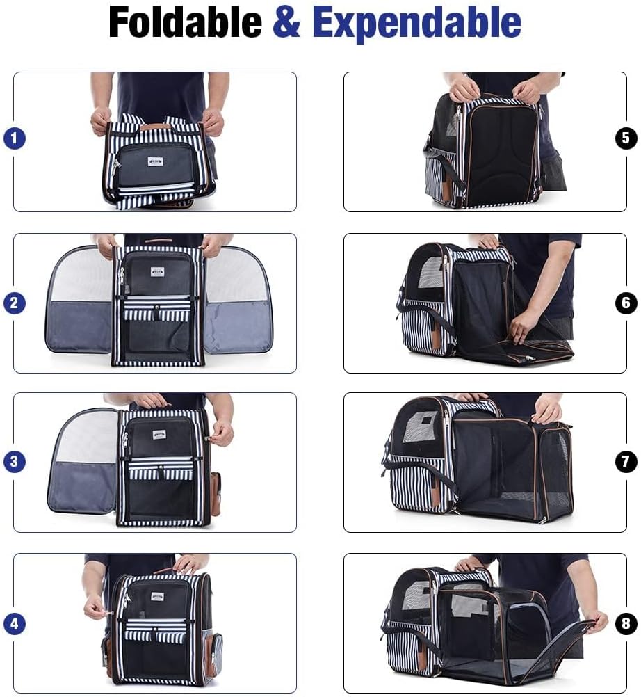 Thumbnail 4 de Lekesky Large Cat Carrier Backpack Expandable (XL) – Striped pet carrier backpack for small dogs and medium cats