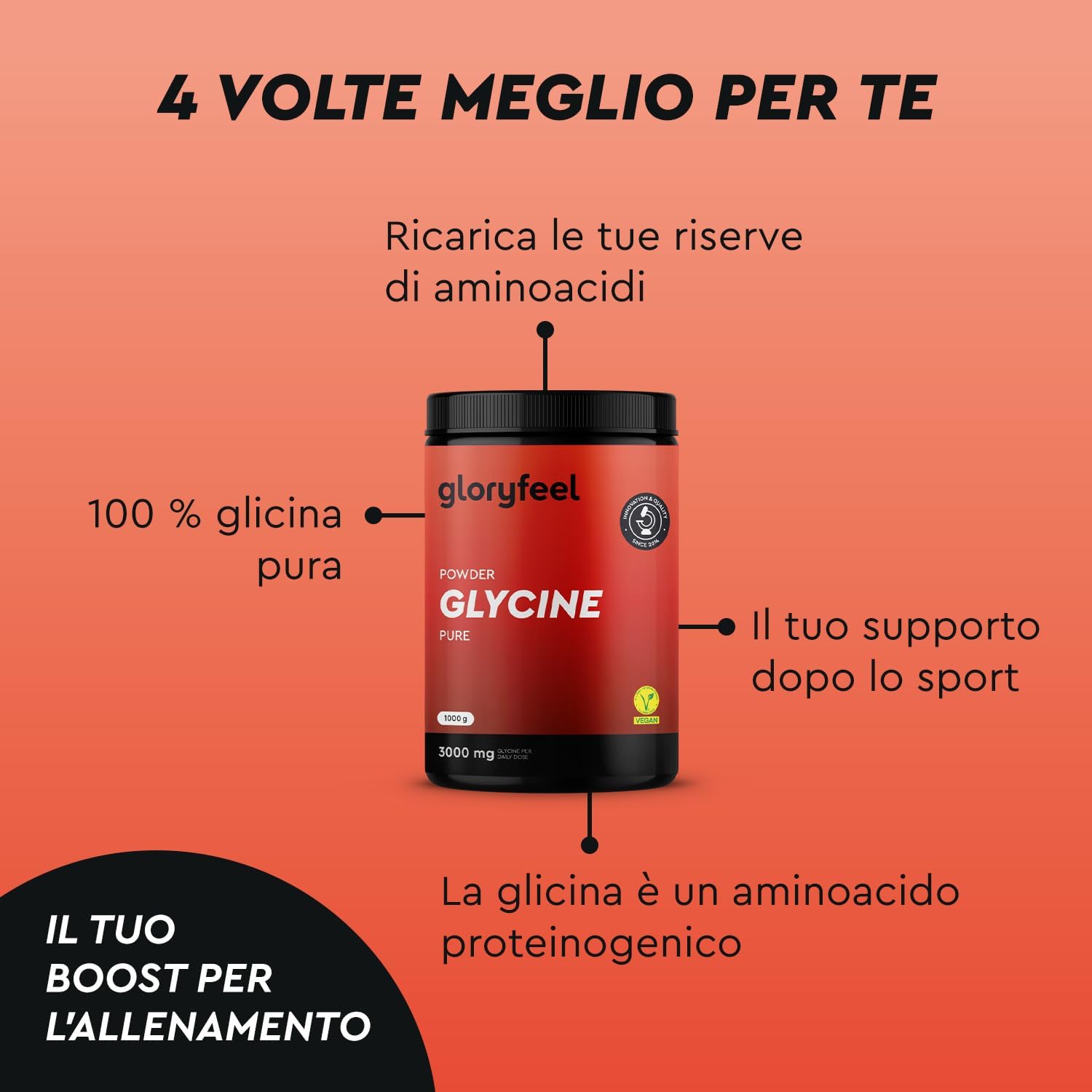 Thumbnail 5 de Gloryfeel Glicina in Polvere 1 kg 3000 mg al giorno