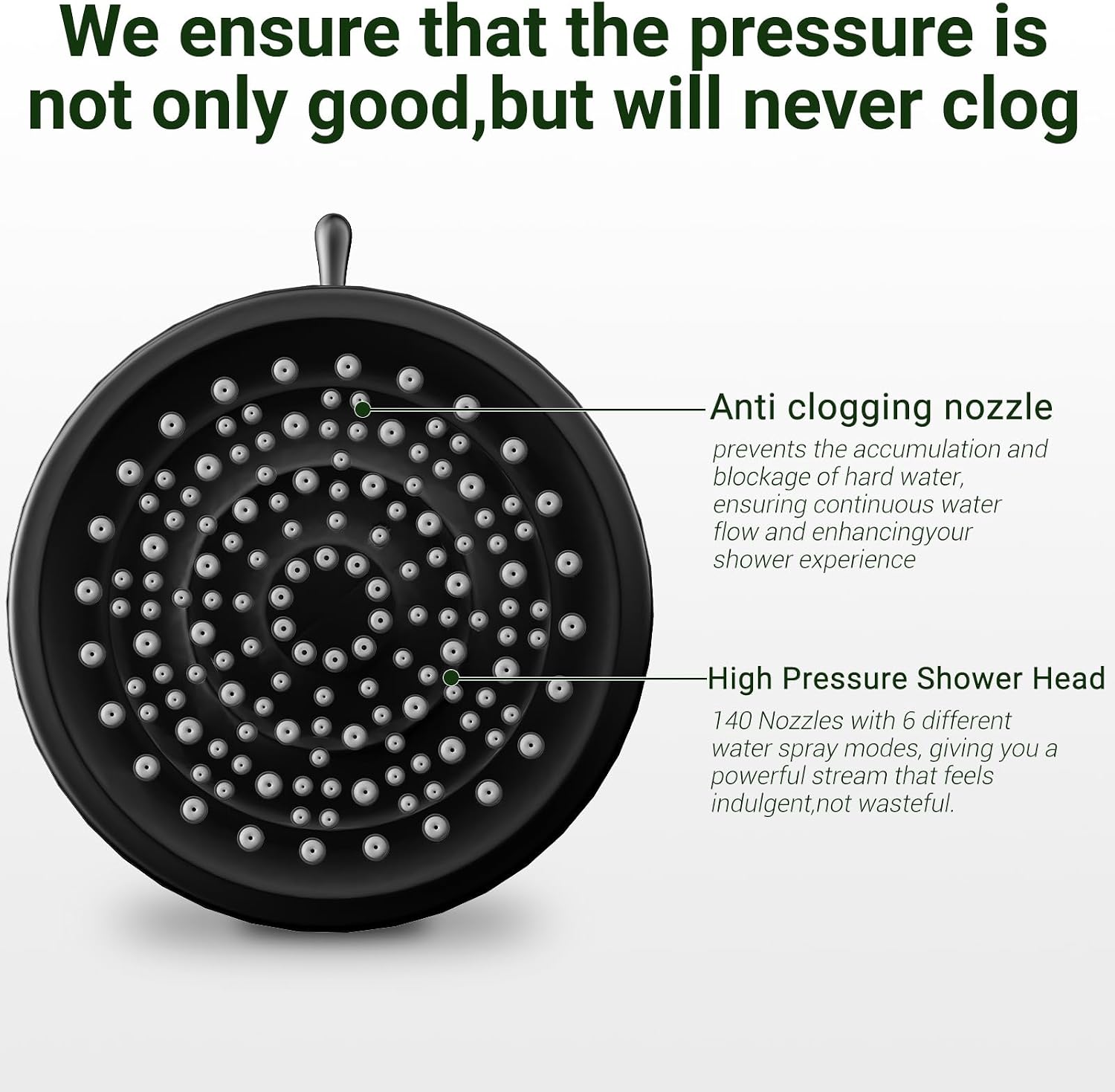 Detalle de High Pressure Fixed Rainfall Shower Head with Filter (6 Modes) – UK