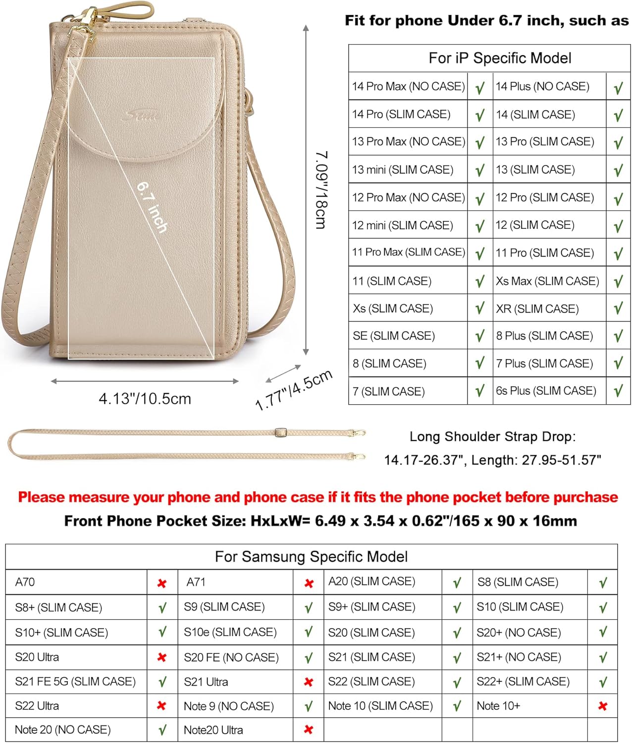 Thumbnail 2 de S-ZONE PU Leather RFID Blocking Crossbody Phone Bag