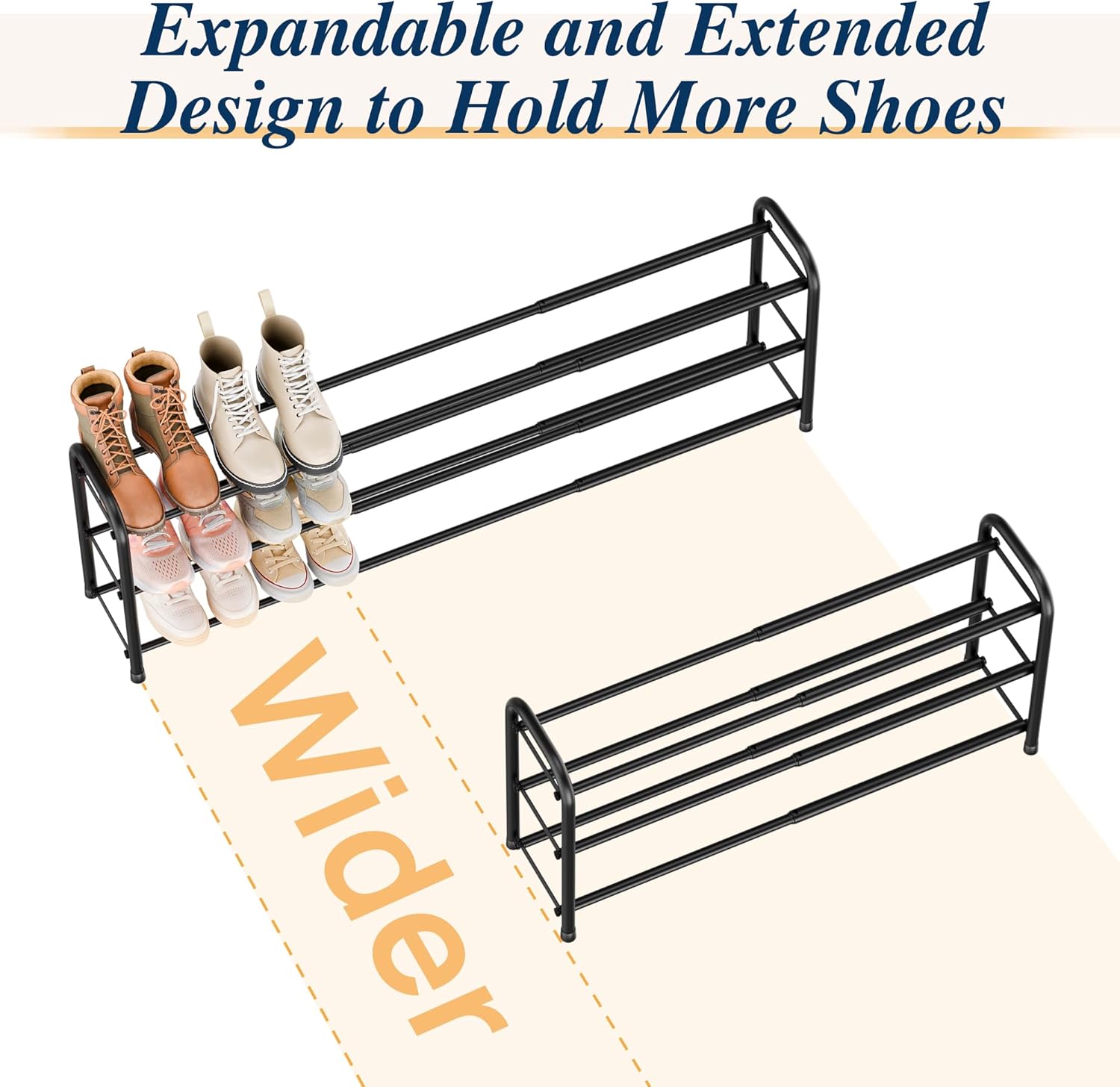 Detalle de ENJOYBASICS Expandable 3-Level Metal Shoe Rack (45–118 cm) in Black