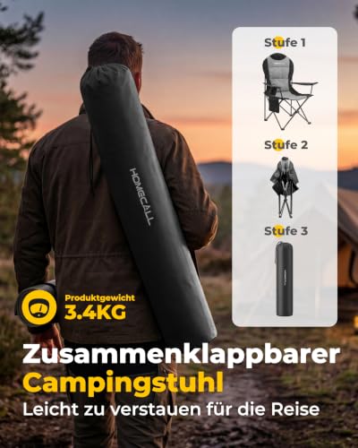 Detalle de Homecall Campingstuhl Faltbar bis 150 kg – Angelstuhl 108 cm, Grau (2 Stück)