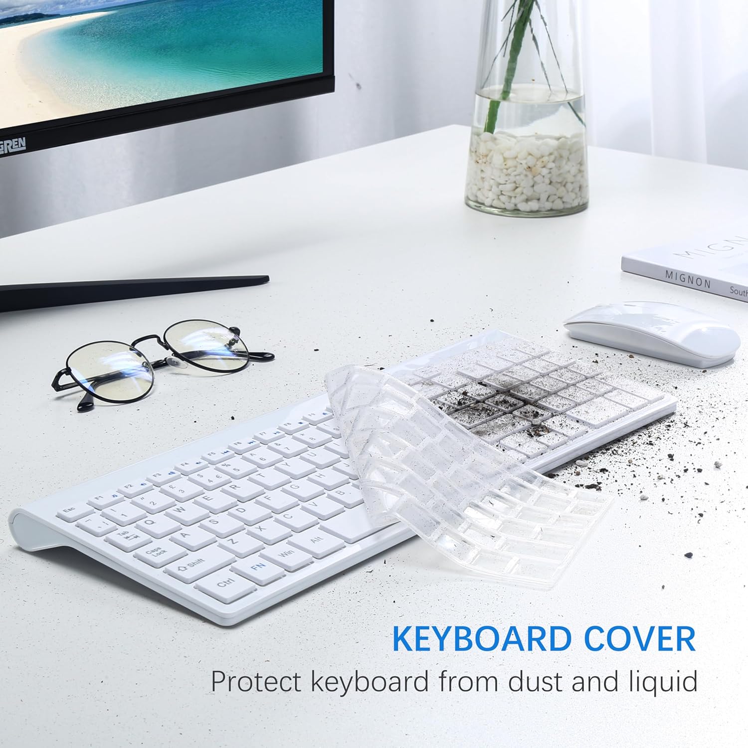 Detalle de TopMate Wireless Keyboard and Mouse Ultra Slim Combo (2.4G, Silent, USB) – White
