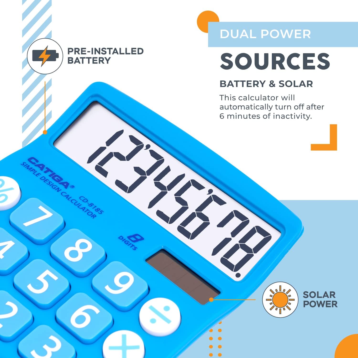 Detalle de CATIGA Desktop Calculator 8-Digit with Solar Power and LCD Display (CD-8185)