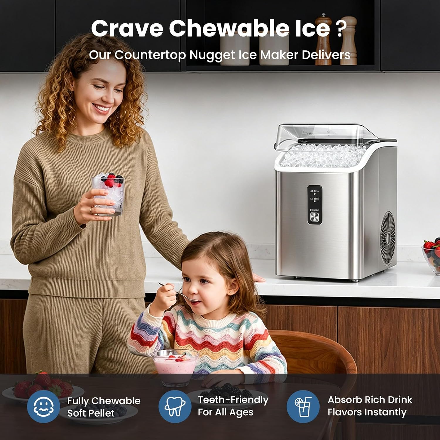 Detalle de Electactic HZB-15NG/S Nugget Ice Maker, Self-Cleaning Countertop Machine