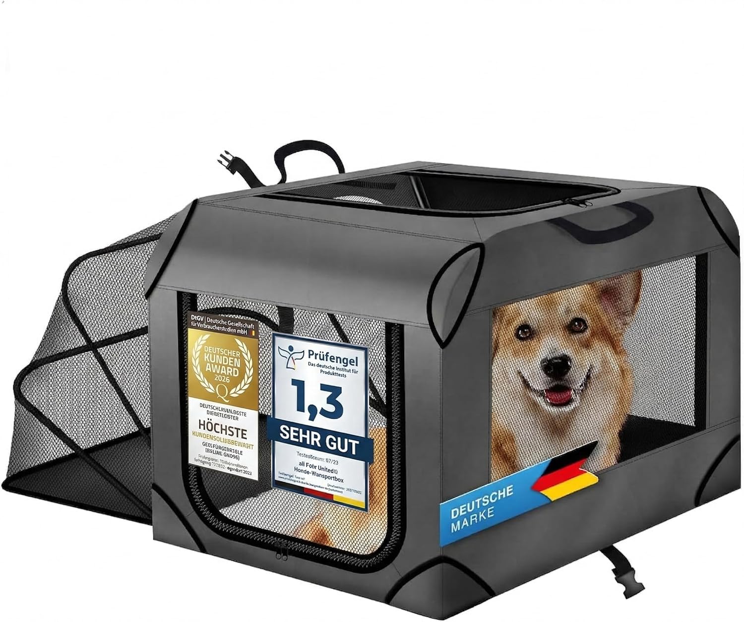 Cage de Transport pour Chien - Sac pliable 63 x 43 x 40 cm, respirante et imperméable
