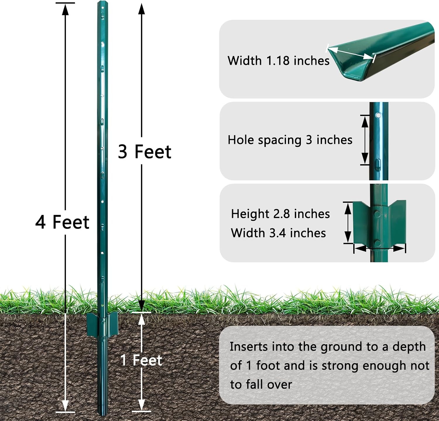 Thumbnail 2 de Thealyn U-Pfosten Set (10 Stück) 121 cm – verzinkte Metallpfosten für Gartenzäune & Tiergehege