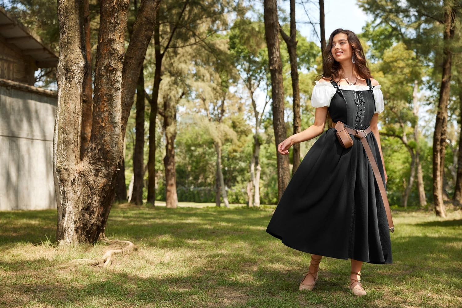 Detalle de SCARLET DARKNESS Damen Renaissance Korsett Kleid – Ärmellos mit Schnürung, Maxi-Kleid