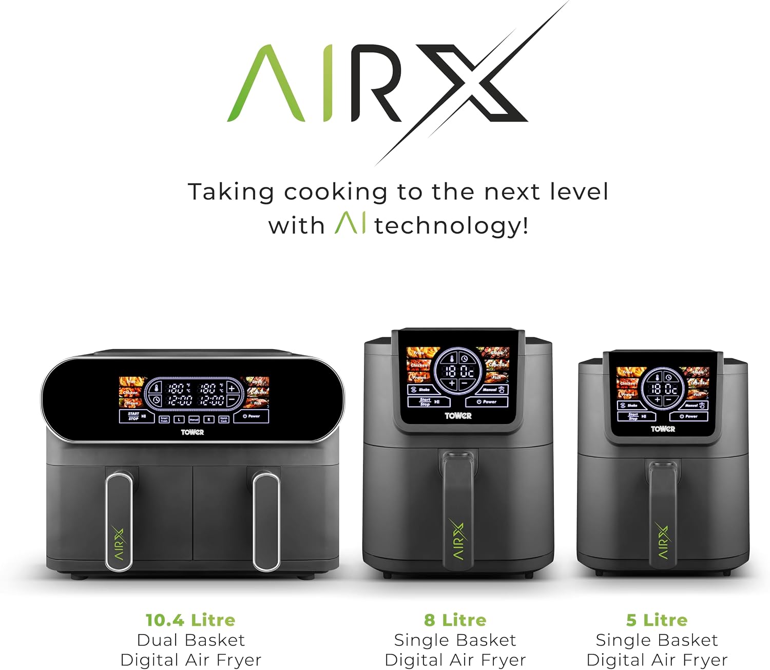 Detalle de Tower 8L AIRX AI Air Fryer with VORTX Technology (T17158) – 8L, 1500W, Grey