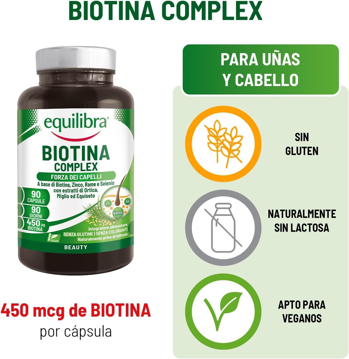 Thumbnail 2 de Equilibra Biotina Complex 💊 para Cabello y Uñas, 90 Cápsulas