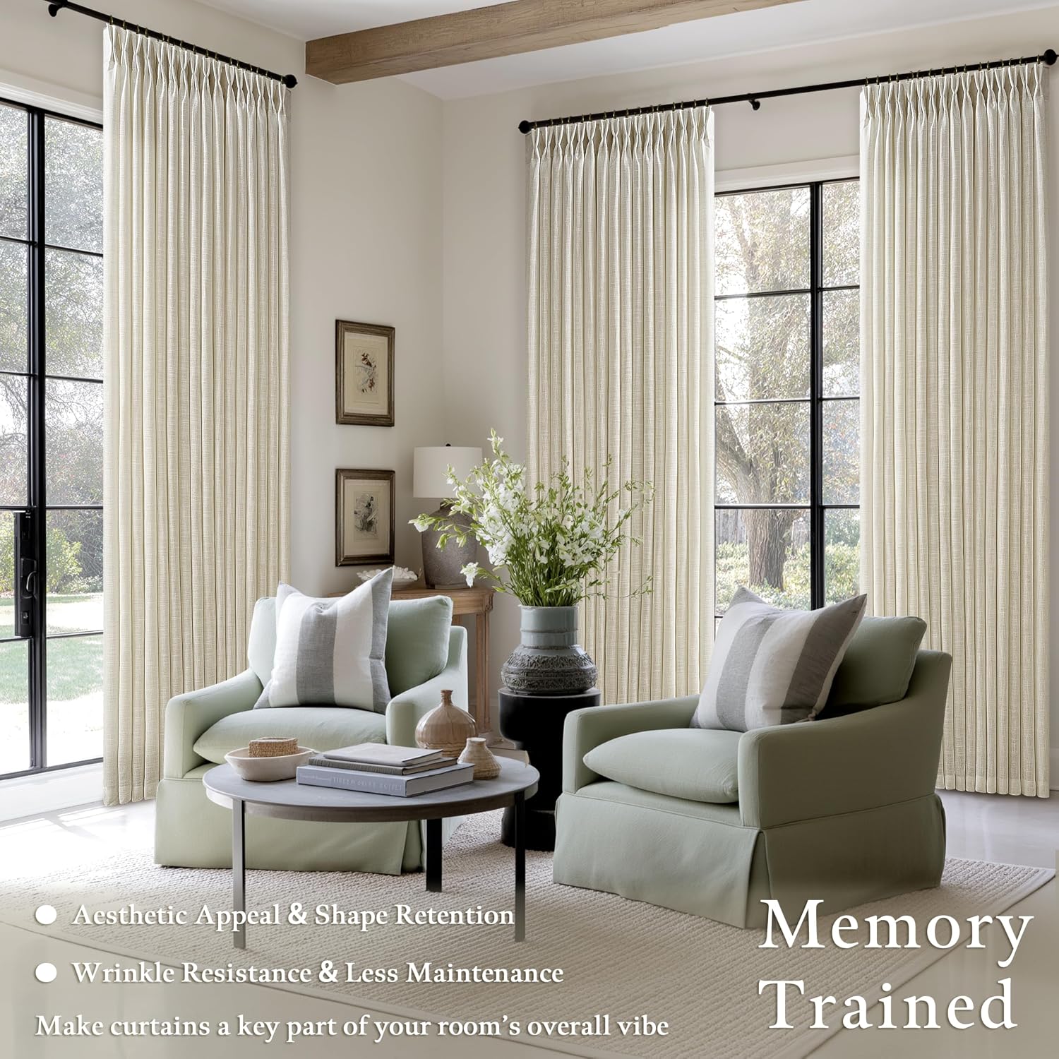 Detalle 2 de Sand Beige Linen Curtains 102 in 🪟