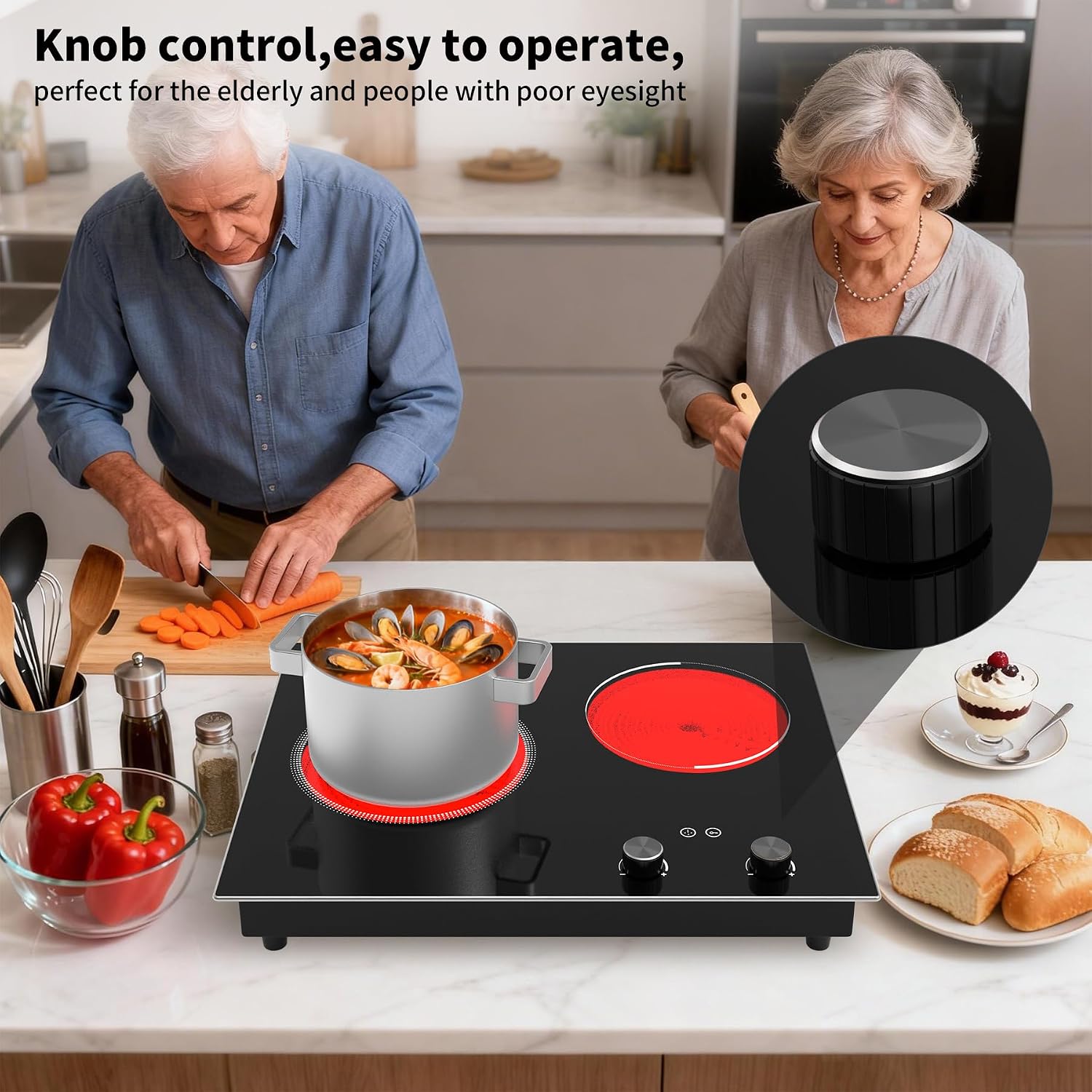 Thumbnail 4 de VBGK Double Electric Hob (3000W): Built‑in & Countertop 2‑Ring Ceramic Hob with 9 Power Levels and Safety Lock