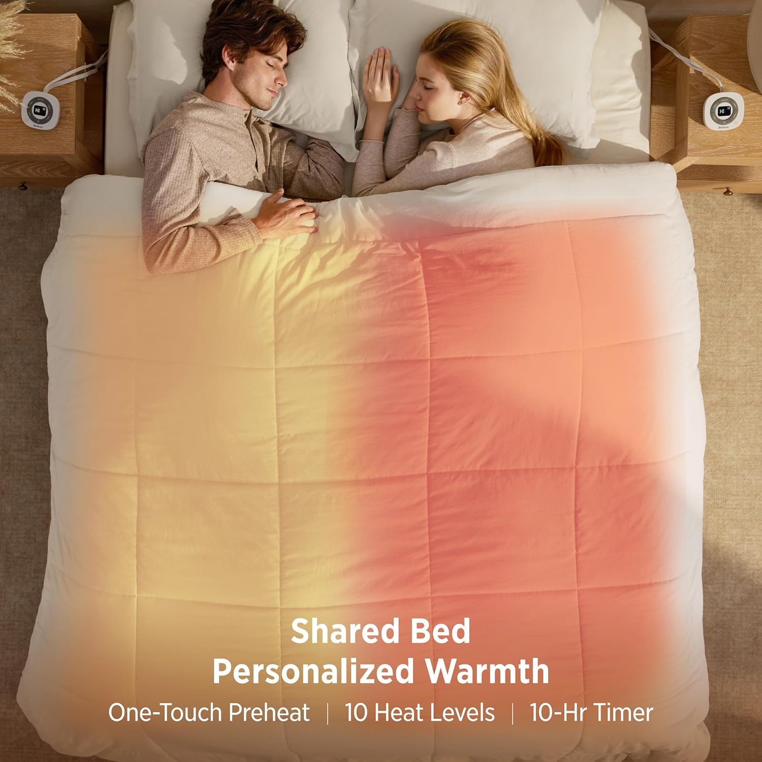 Detalle de Bedsure HeatX Heated Comforter, King, Dual Controls, Down-Alternative Fill