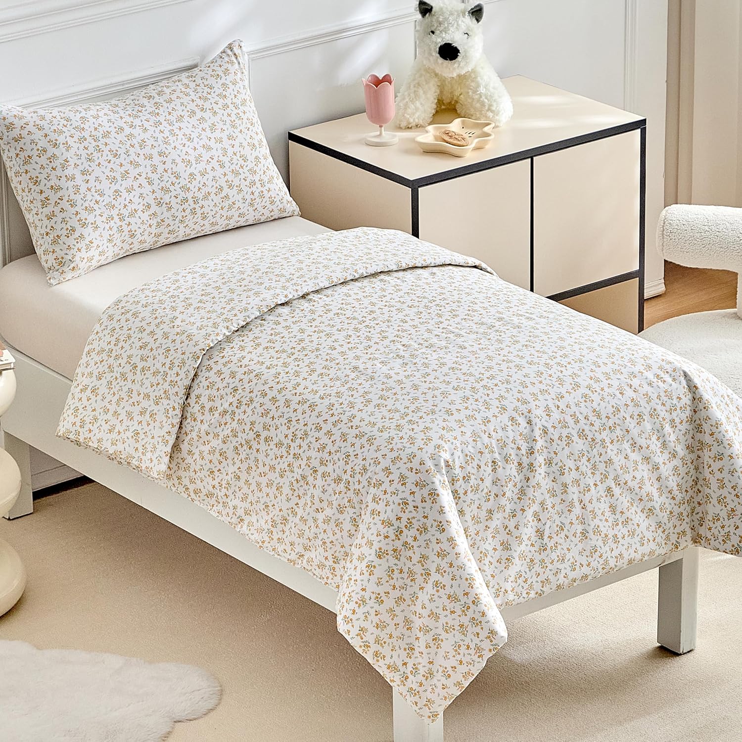Detalle de DuShow Cotton Toddler Duvet Set with Reversible Floral Design (Orange, 120 x 150 cm)