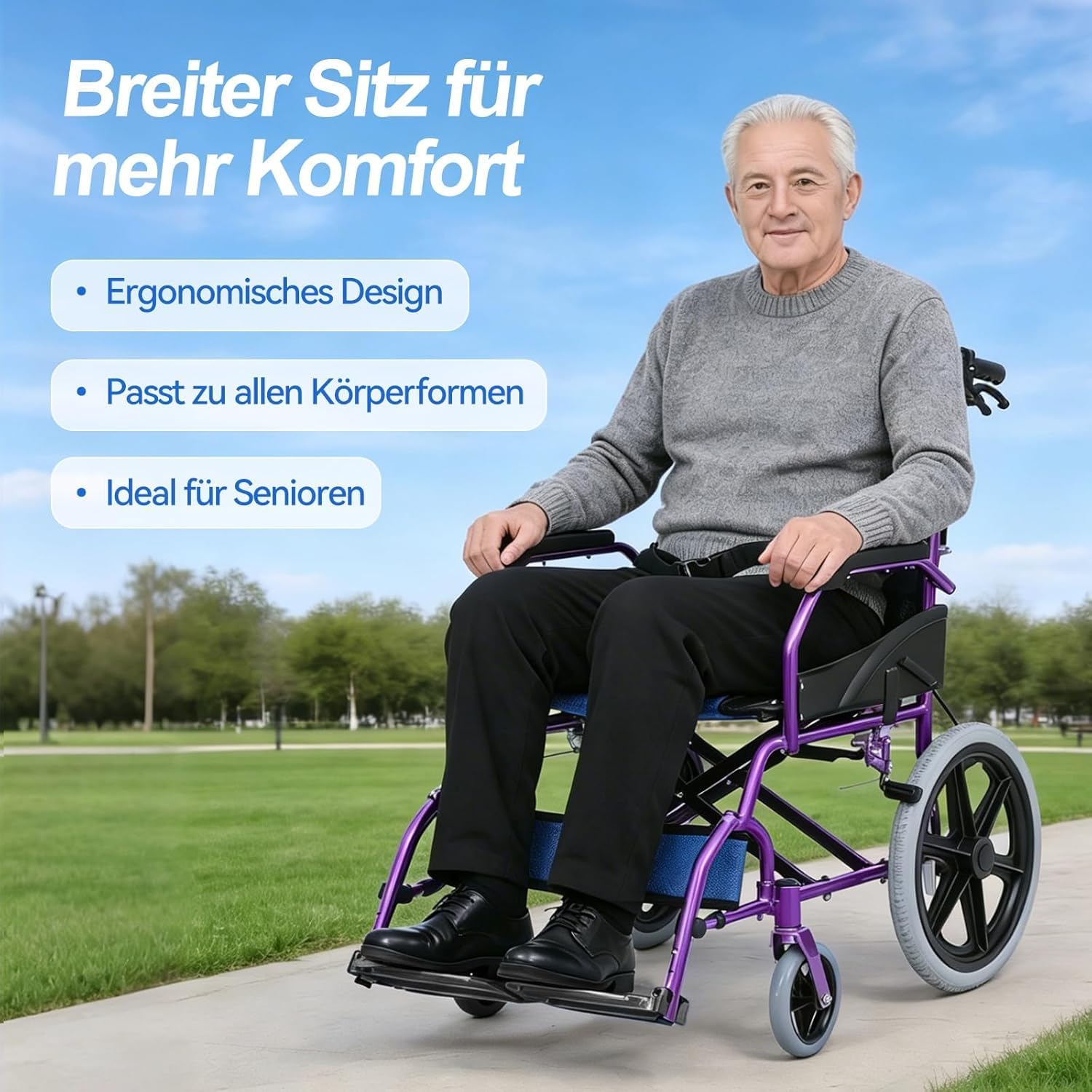 Detalle 2 de ByteTecpeak M3 Ultraleicht Rollstuhl – faltbar, 10 kg, Sitzbreite 45 cm, blau