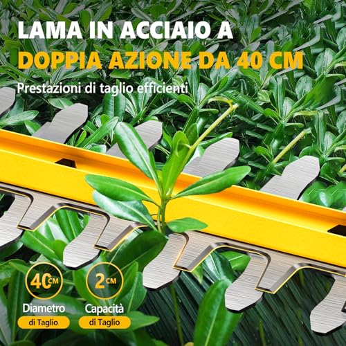 Detalle de Alloyman Tagliasiepi Telescopico a Batteria 20V MAX con Doppia Batteria, Lama da 40 cm e Asta Estensibile 2,4 m