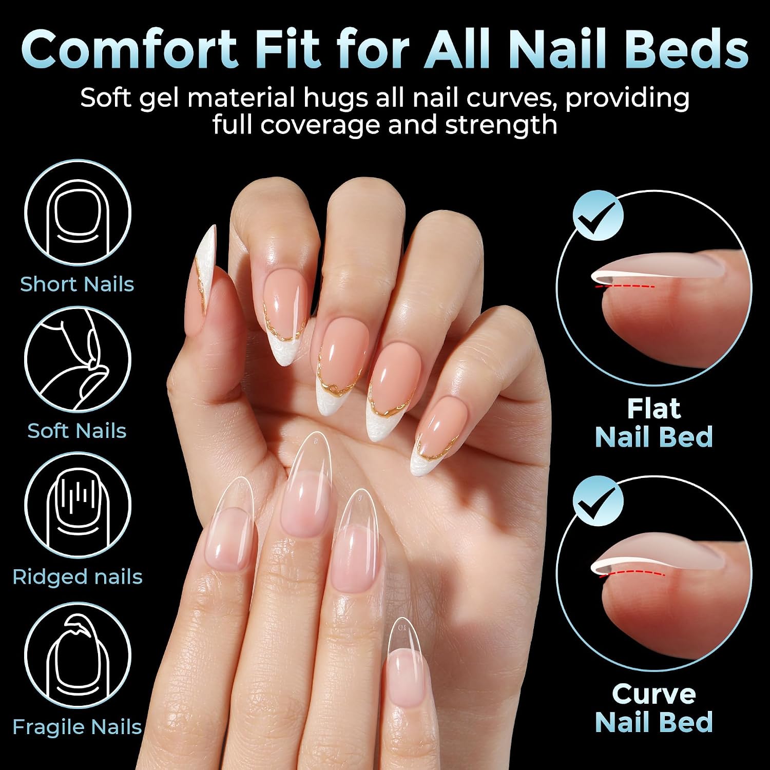 Thumbnail 2 de Luckyfairy LF-F011 Medium Almond Soft Gel Nail Tips, 360 Pieces, 12 Sizes