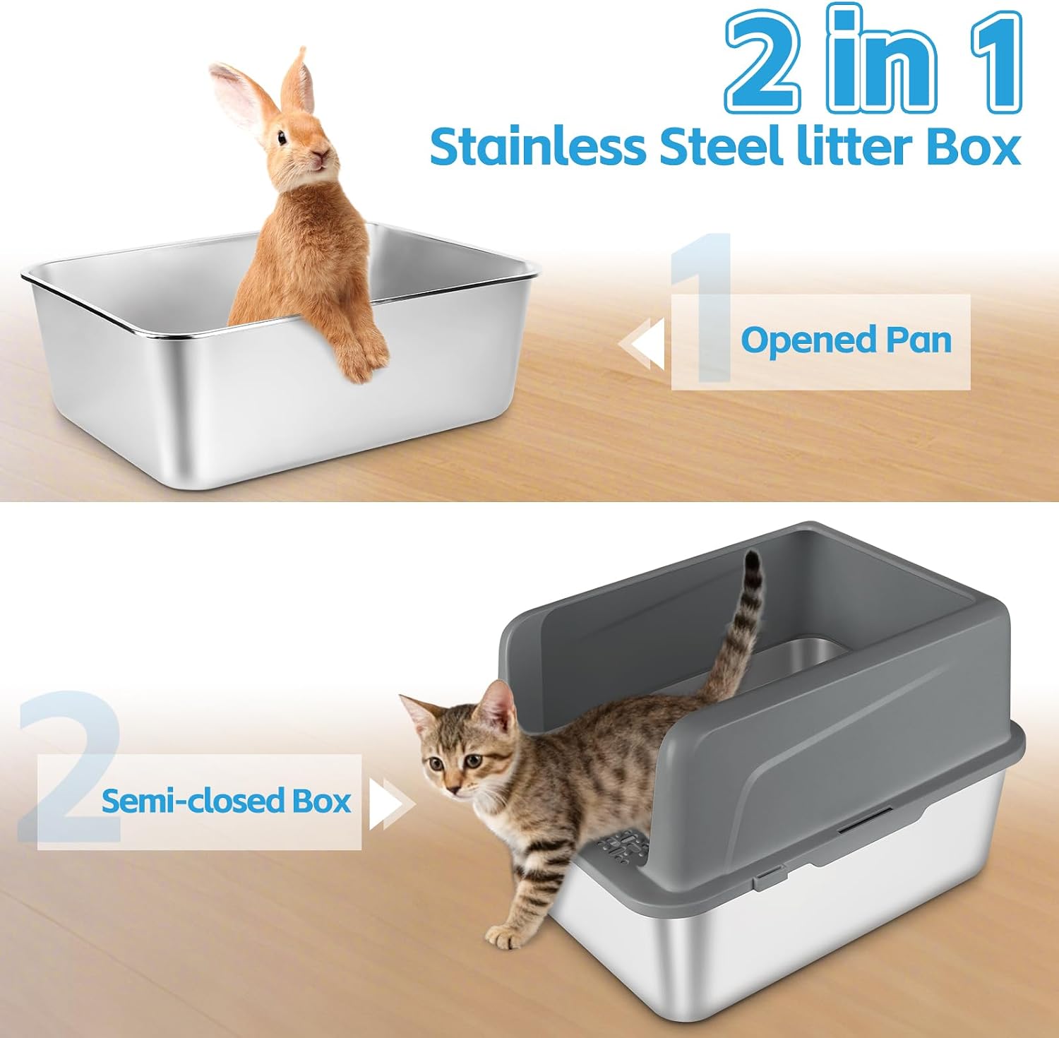 Detalle de Bartuke 2 Pack Small Cat Rabbit Litter Box — Stainless Steel Potty Trainer for Small Animals
