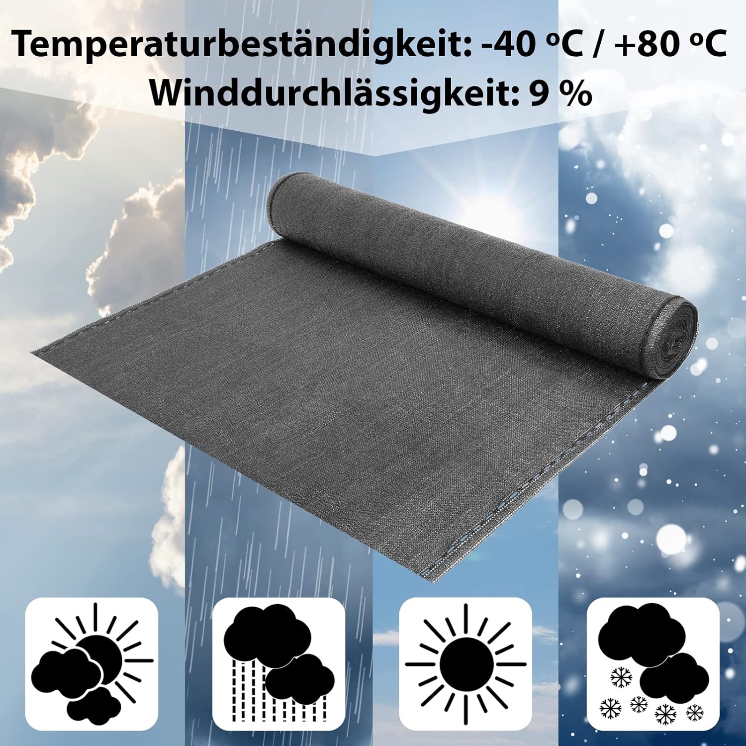 Thumbnail 4 de BB Sport Sichtschutz-Zaunblende 1 m x 5 m Grey (150 g/m²) – Schattiernetz mit UV- und reißfestem Nylonkordel