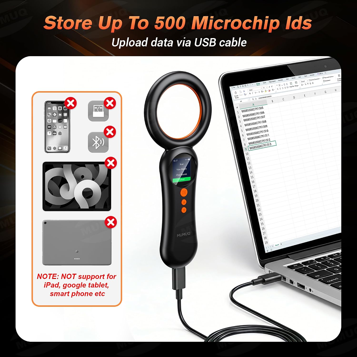 Thumbnail 6 de Pet Microchip Scanner FDX-B (ISO11784/85) EMID — 134kHz/125kHz Reader with 1.44" LCD