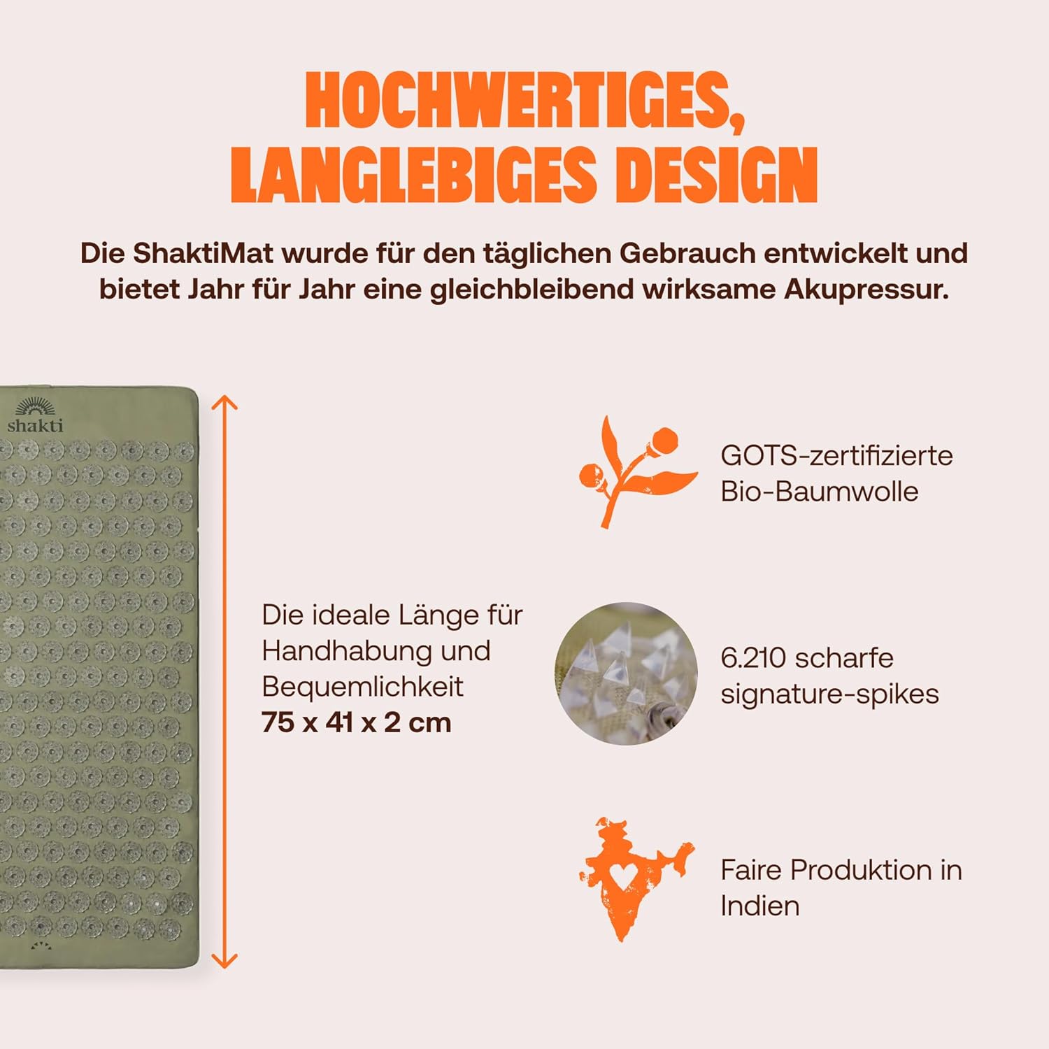 Detalle de ShaktiMat Das Original seit 2007 – Akupressurmatte in Salbeigrün, Bio-Baumwolle