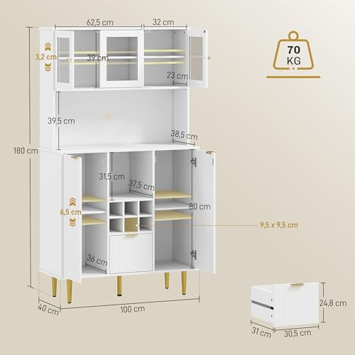 Detalle de HOMCOM Alacena de Cocina con Vidrio y Botellero 🏡
