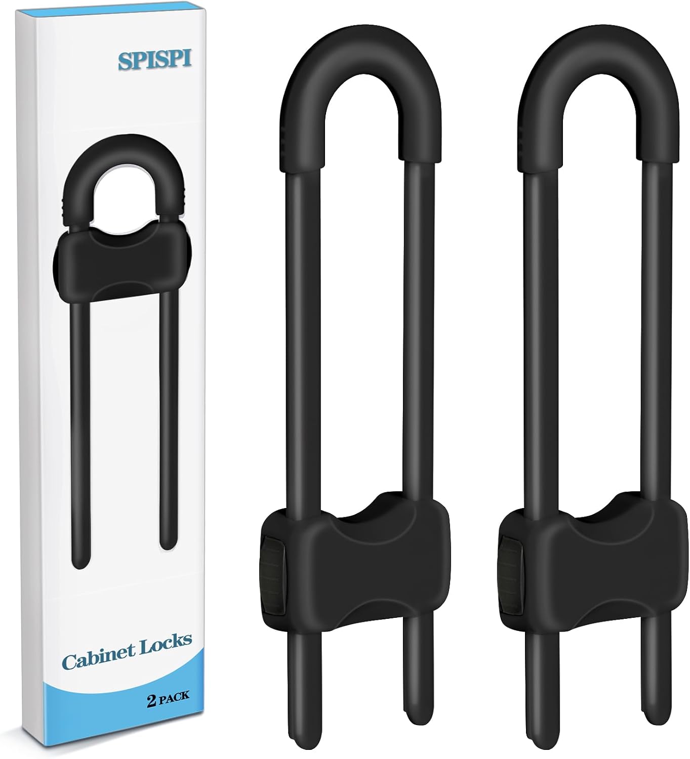 Detalle de SPISPI Cabinet Locks Baby-Proofing Locks, Adjustable U-Shaped, 2-Pack, Black