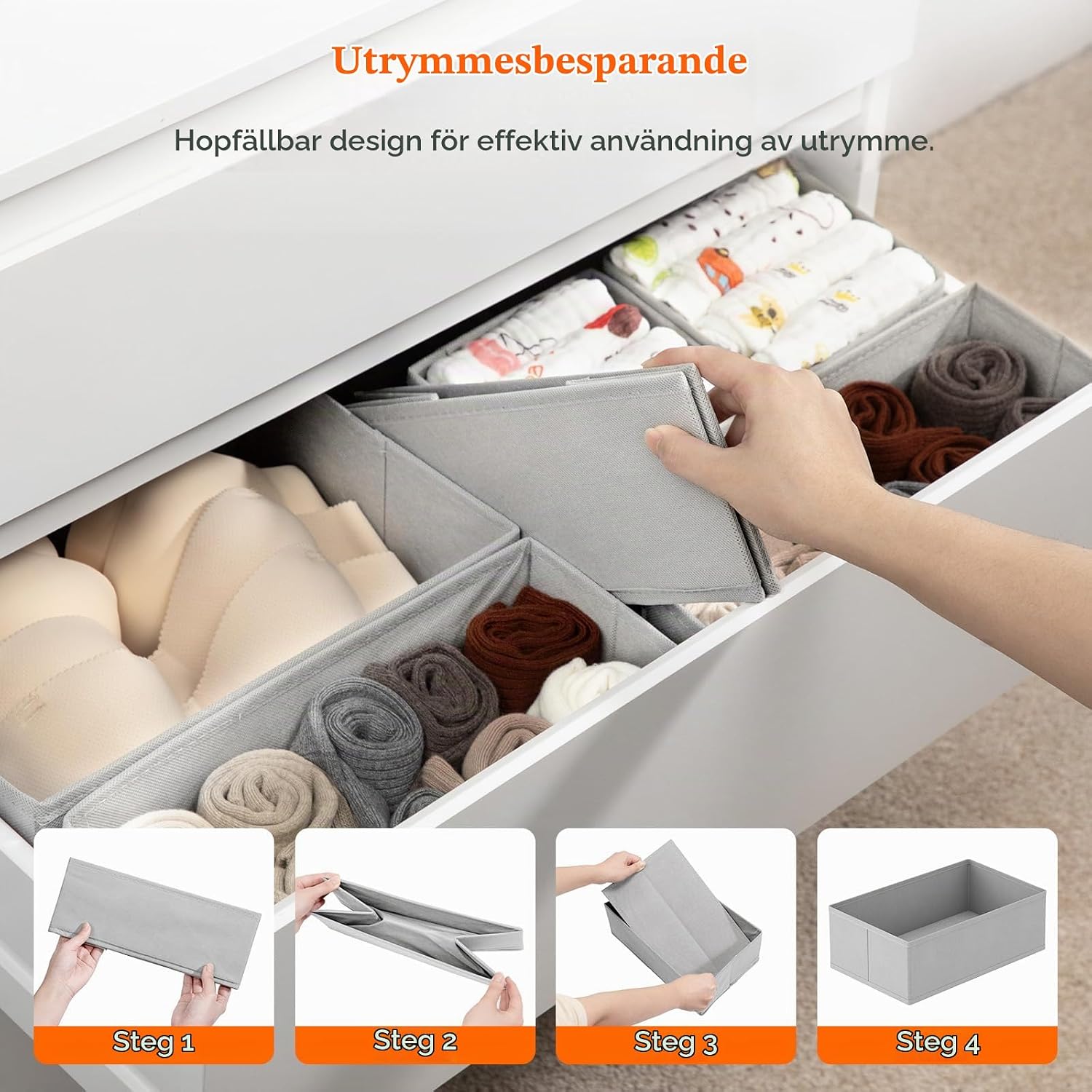 Detalle 2 de Lifewit lådorganisatör, 6-pack i tre storlekar, vikbar och ljusgrå