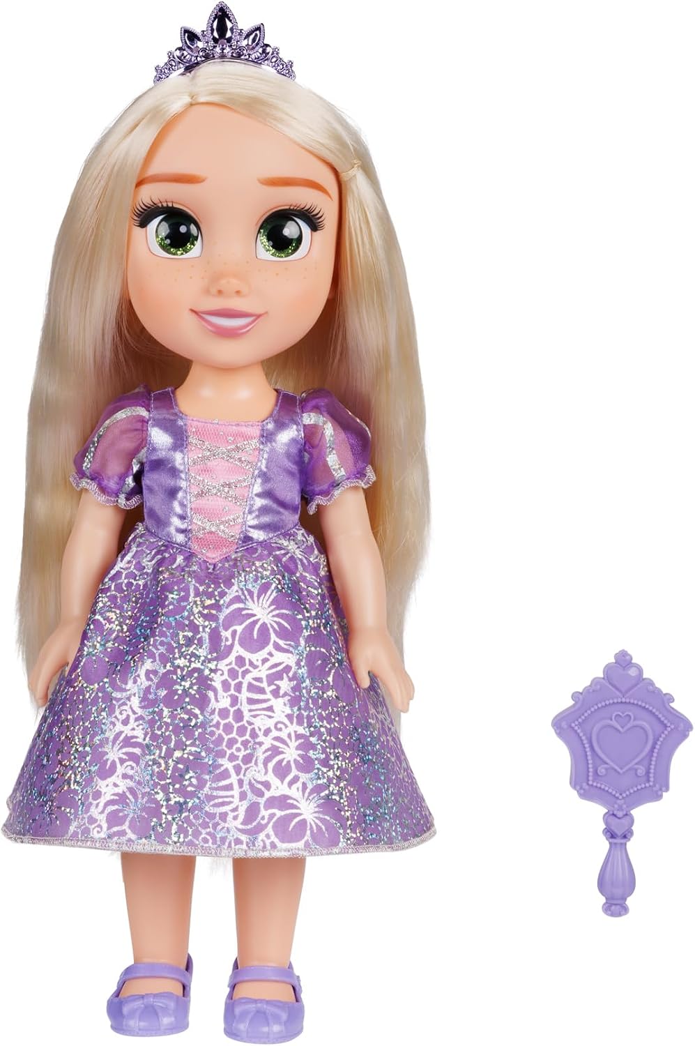 Detalle de Disney Princess Mon Amie Rapunzel-docka, 38 cm med silverklänning och borste