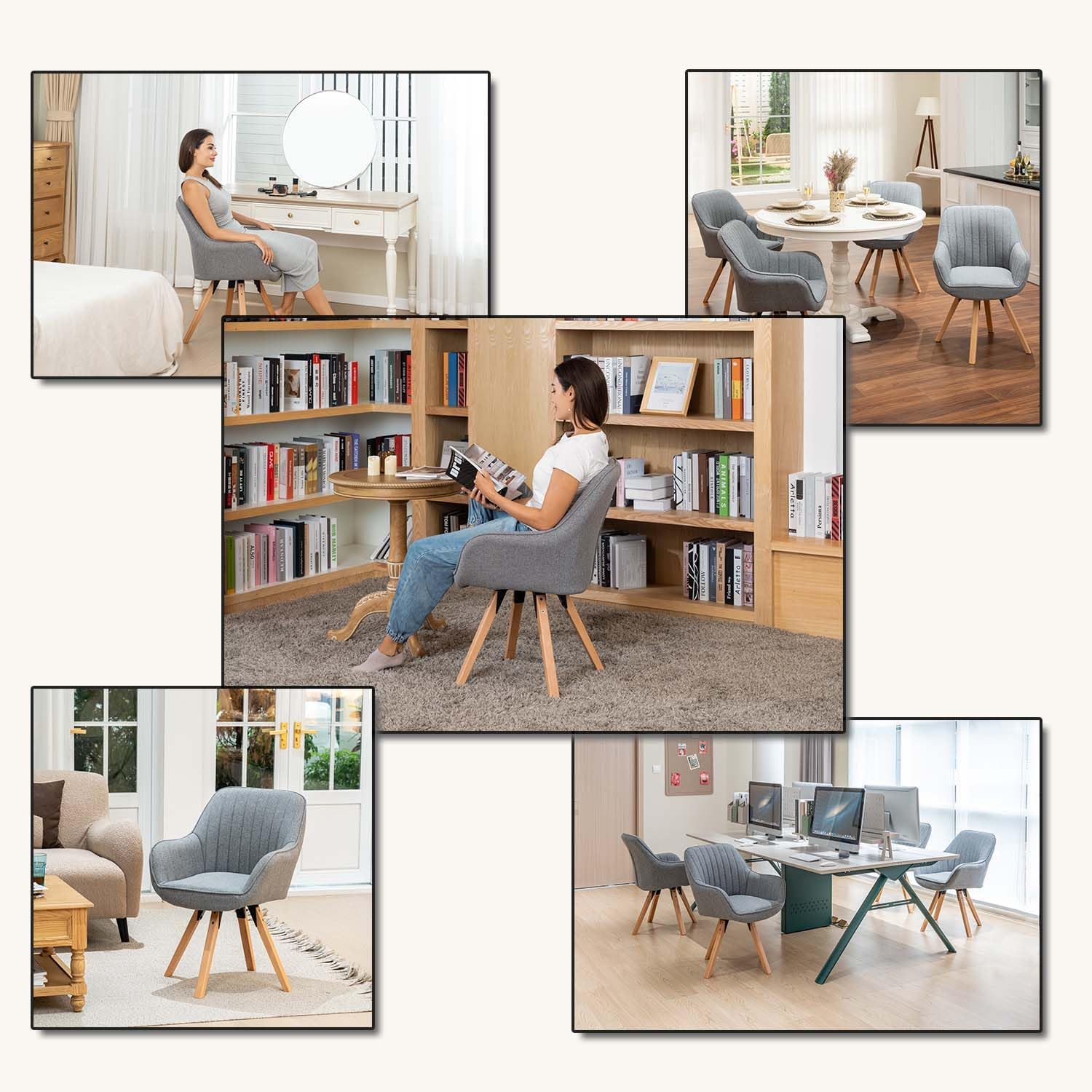 Detalle 2 de MEUBLE COSY sedia girevole a 360° per pranzo e ufficio, imbottita in tessuto con schienale e braccioli (grigio)