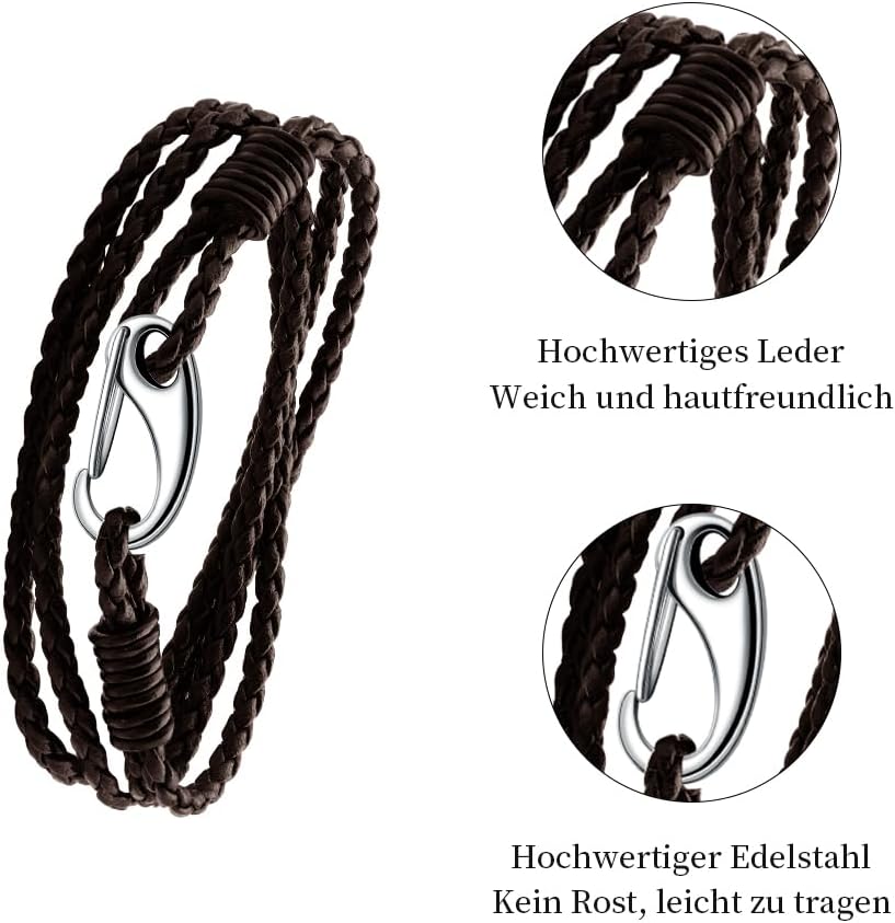 Detalle 2 de Viwind Lederarmband Damen Geflochten 19–20 cm