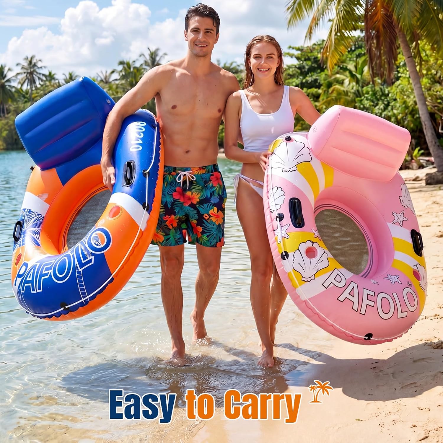 Thumbnail 6 de PAFOLO River Floats for Adults — 53” Heavy-Duty River Tube with Cup Holders, Mesh Seat & Safety Features