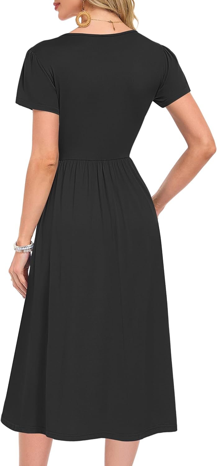 Thumbnail 3 de MOLERANI Damen Sommerkleid – Kurzarm Midikleid mit Taschen, A‑Linie, knie-lang