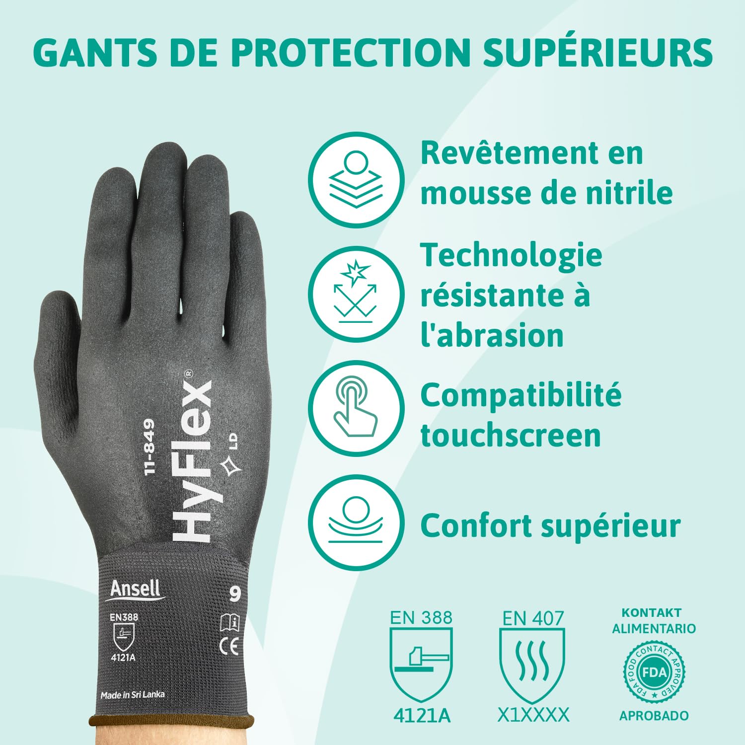 Thumbnail 1 de Ansell HyFlex 11-849 gants 12 paires 🧤