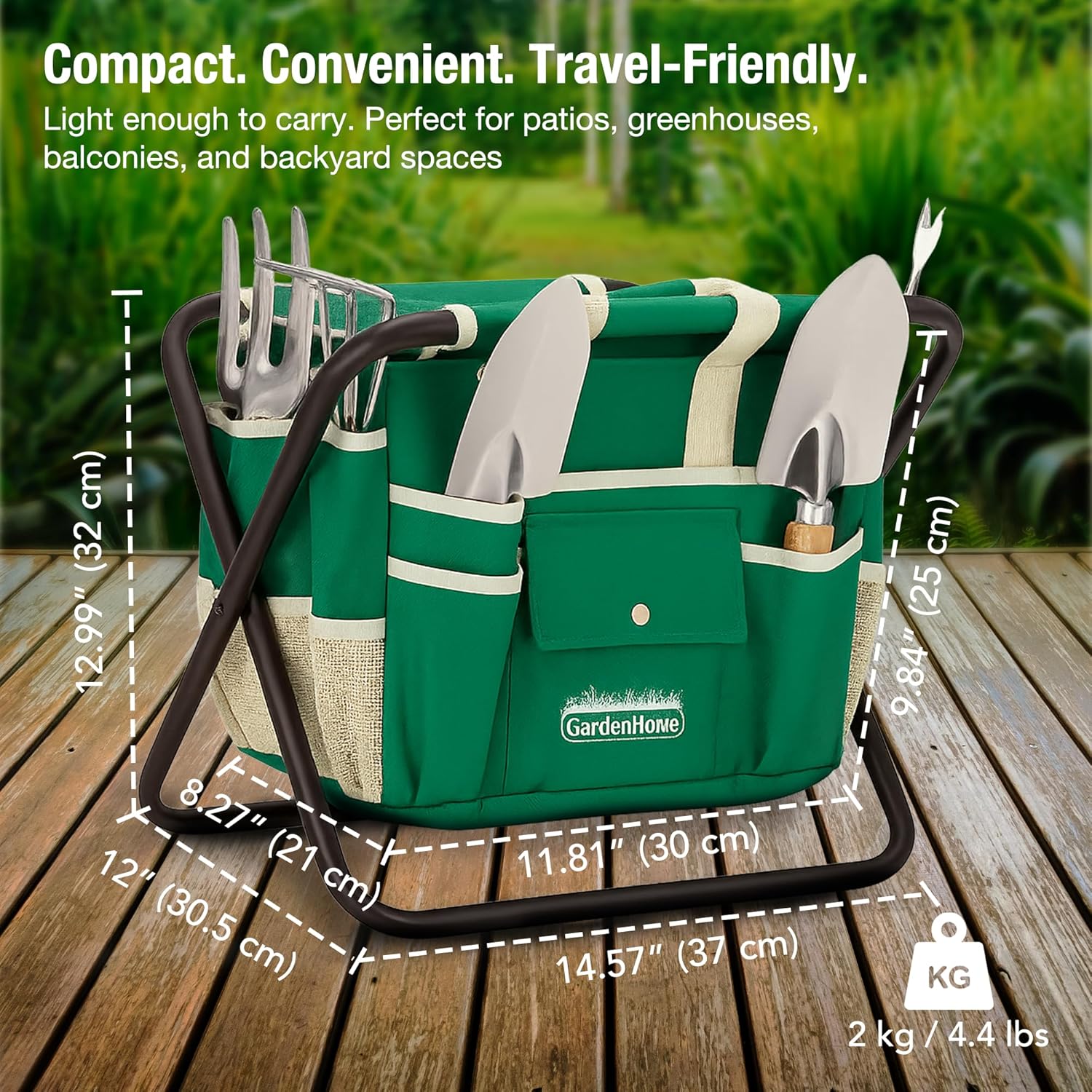 Thumbnail 1 de GardenHOME Garden Tool Set: Stainless Steel 7 Piece with Folding Stool and Detachable Tote