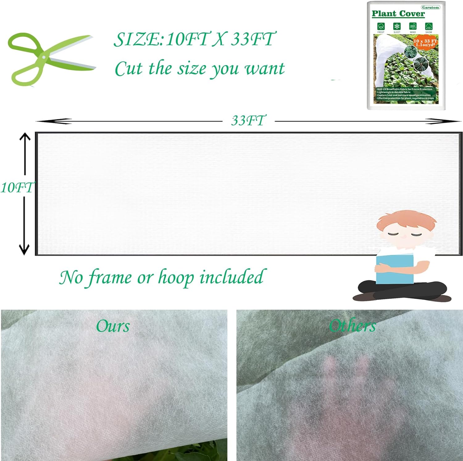 Detalle de Garutom PLANT COVER 10x33 ft Frost Cloth, 1.1 oz Polypropylene Garden Cover