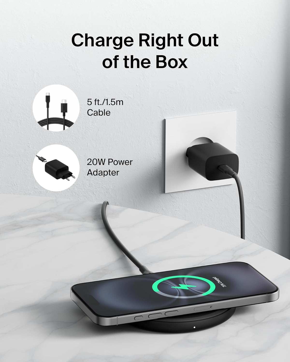Thumbnail 1 de Belkin Chargeur sans Fil 15W – Chargeur Qi universel avec adaptateur 20 W et câble inclus