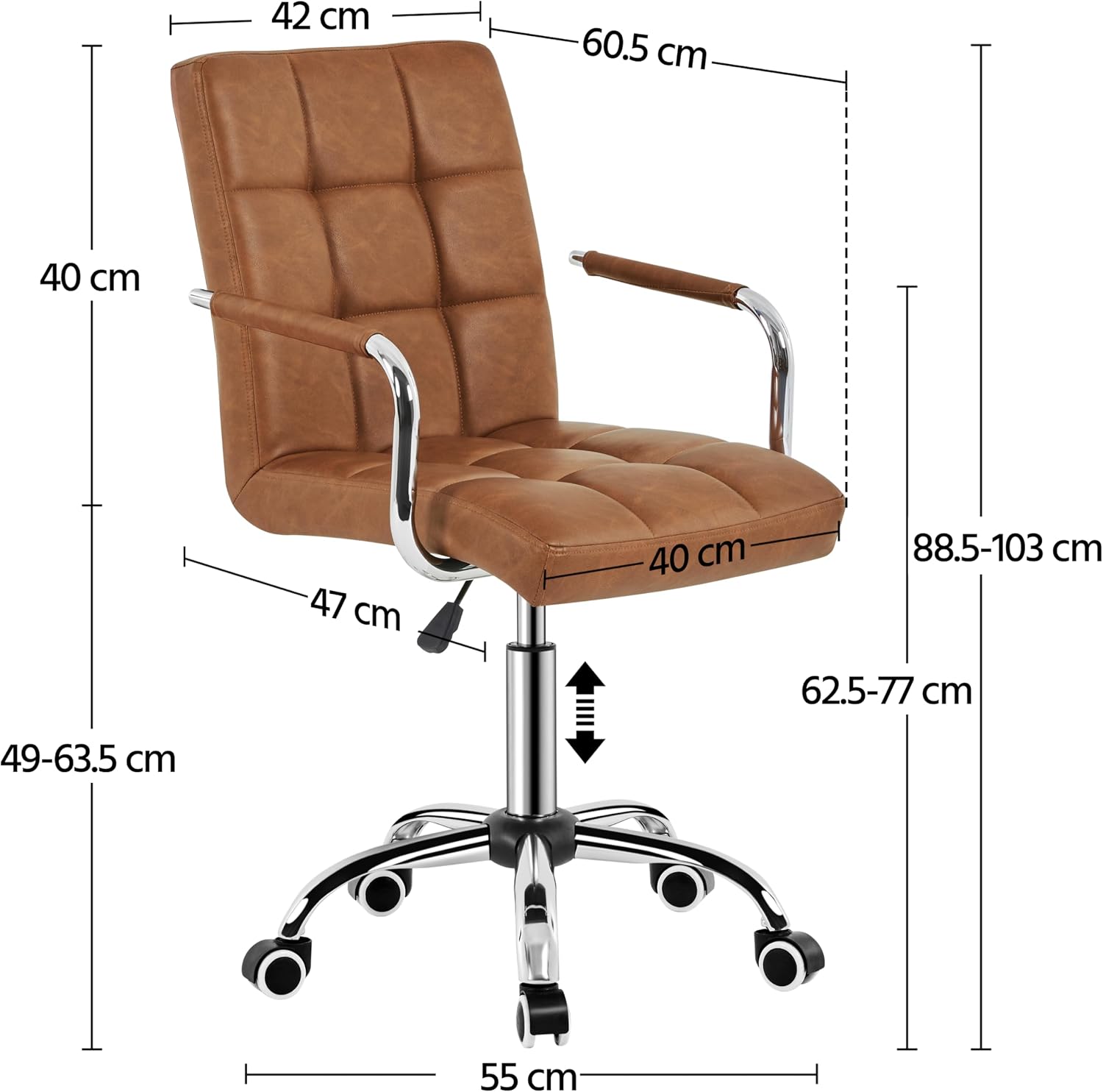 Detalle de Yaheetech sedia ufficio con rotelle girevoli in ecopelle, altezza regolabile e braccioli rimovibili (marrone vintage)