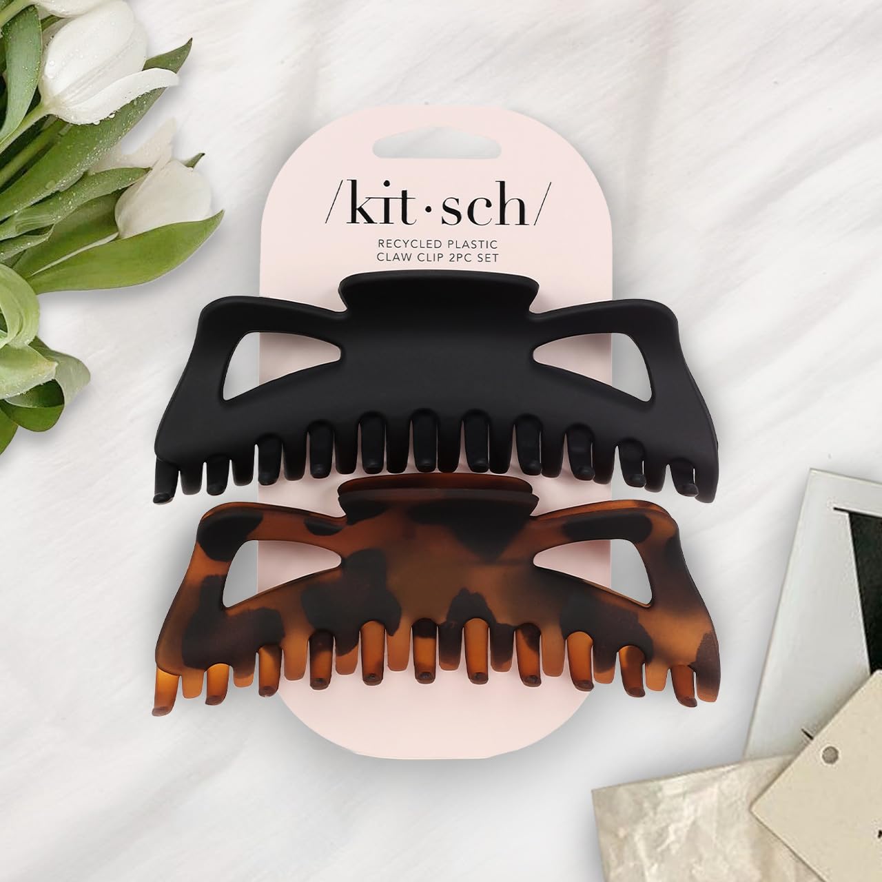 Detalle 2 de Kitsch 5 Inch Large Claw Clips for Thick and Long Hair – 2pcs Matte Jumbo Claw Clips (Black & Tortoise)