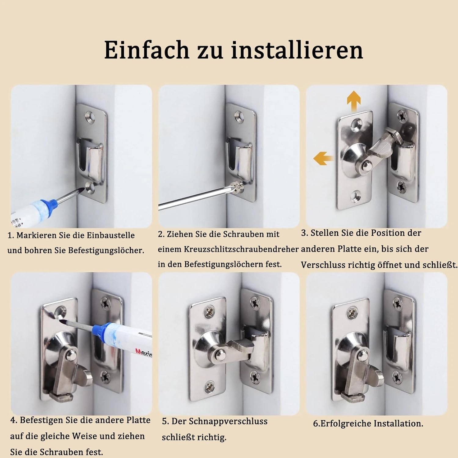 Thumbnail 3 de Anhoer 90° Schiebetürschloss – 304 Edelstahl Riegelschloss mit 4 Schrauben