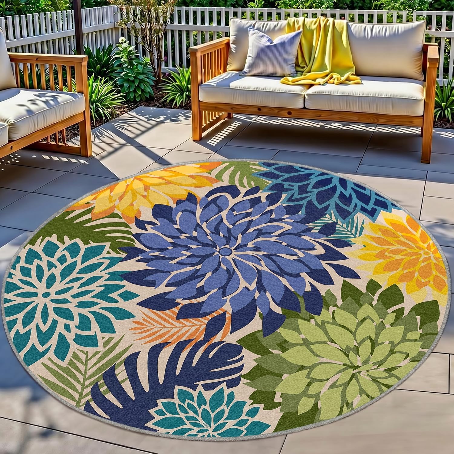 Detalle de Arenarug DTSH241004FBA 6' Round Outdoor Rug, Waterproof Floral Chenille