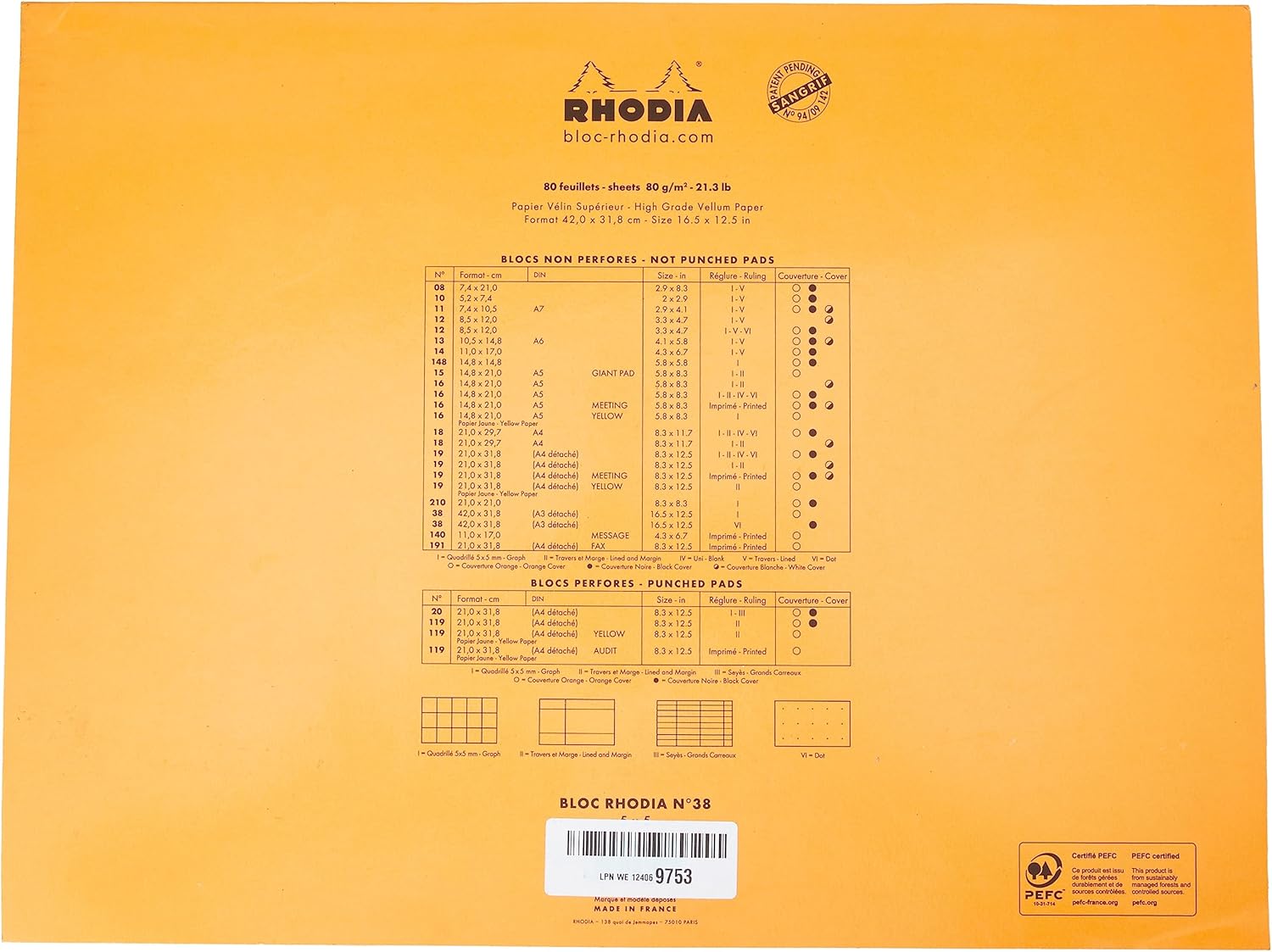 Thumbnail 2 de RHODIA 38200C Stapled Notepad N°38 Orange – A3, 5x5 Small Squares, 80 Sheets