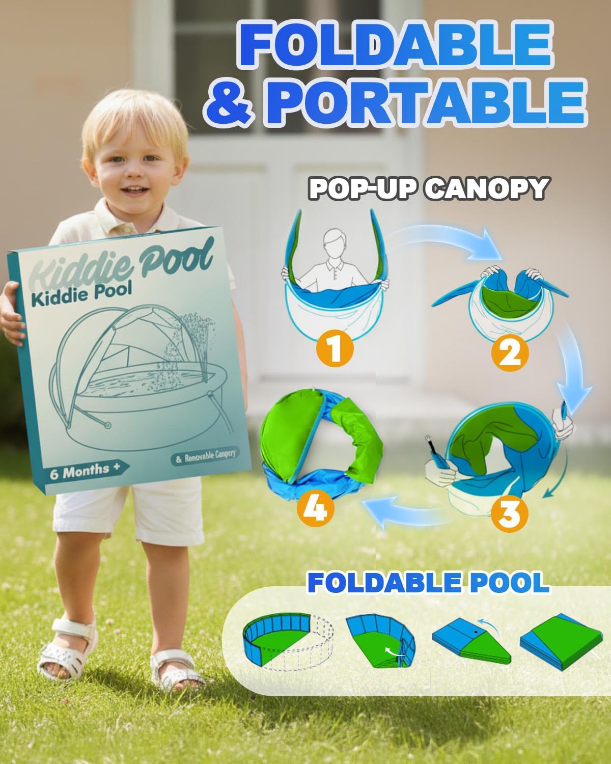 Thumbnail 6 de Olutula 2026 Foldable Kiddie Pool with Canopy – 47-Inch, 20 Ocean Balls, Portable Outdoor Shade