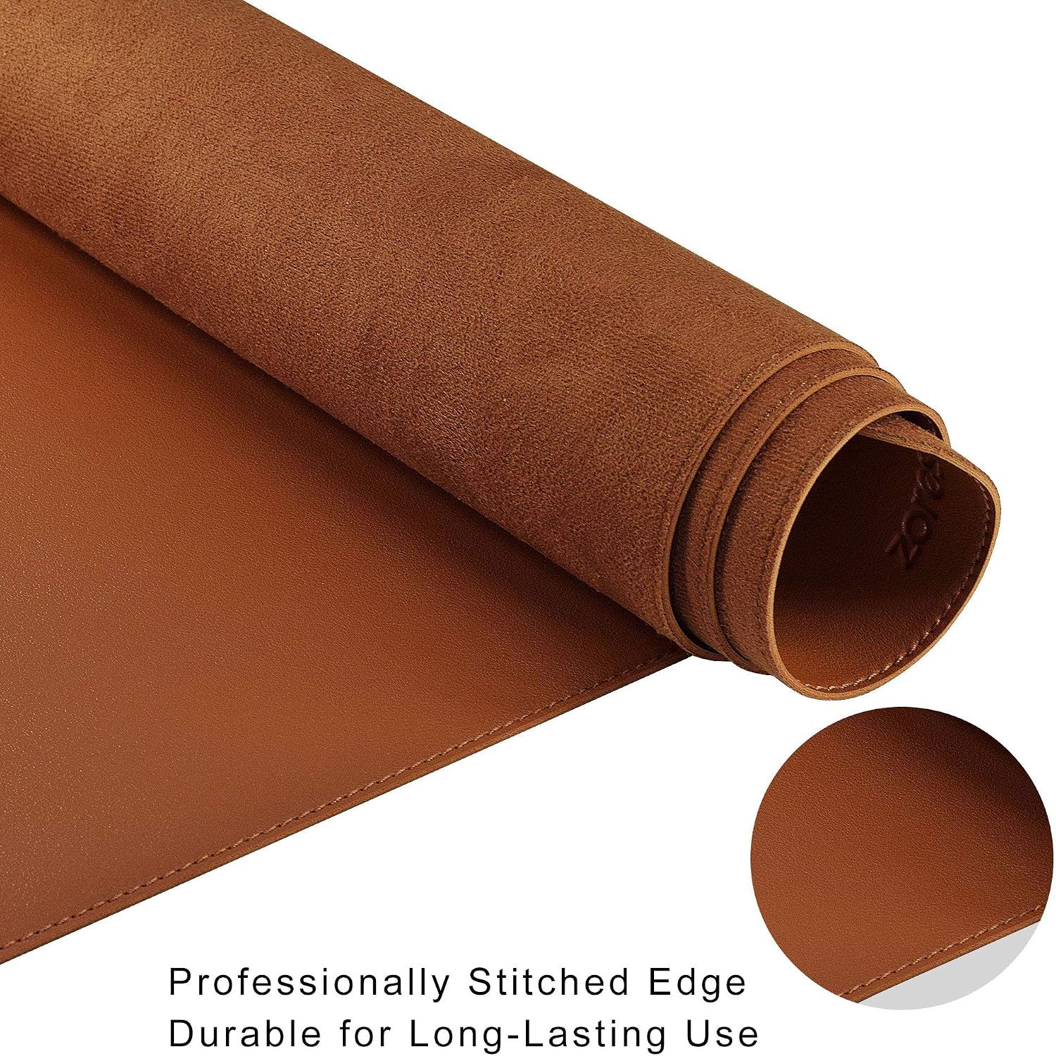 Detalle de ZORESYN XXL Büromatte aus PU-Leder 120x40 cm Braun – rutschhemmend, wasserdicht, Tischschutz mit Premiumkanten