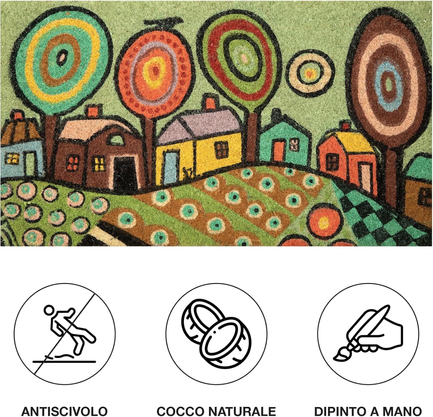 Thumbnail 4 de Baroni Home Zerbino da esterno in cocco con base antiscivolo PVC, dipinto a mano 70x40x2 cm (Paesaggio 2)