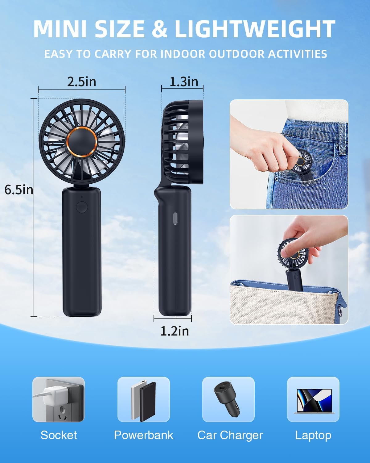Thumbnail 5 de Hssio Portable Handheld Fan: 180° Foldable Mini Desk Fan with 1800mAh Battery