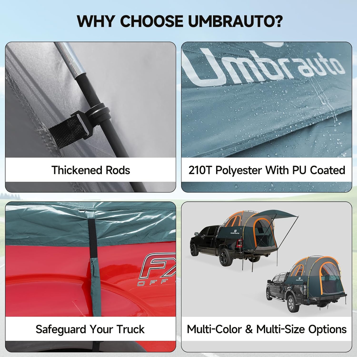 Thumbnail 6 de Umbrauto Truck Bed Tent with Awning (5.5–5.8FT) — PU3000mm Waterproof Tailgate Pickup Tent for 2-Person Camping